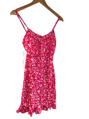 Pink Vanilla Pink & White Ditsy Floral Mini Dress – Size – 6 , Ruched & Frill