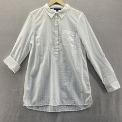 Tommy Hilfiger White Boyfriend Tunic Top Swiss Dot Roll Cuff Shirt Dress Size M