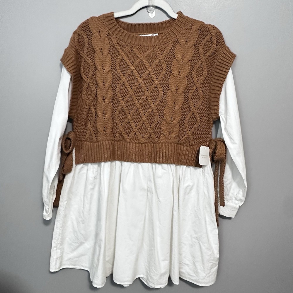 Altar’d State Sweater Vest Layer Tunic Dress Morgan Small Brown Cable Knit New