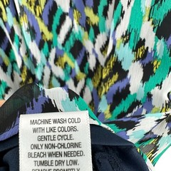 Mossimo Shift Dress XL Chiffon Split Sleeve Short Blue Green Multi Ikat Print