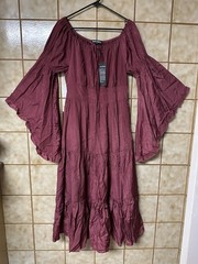 Scarlet Darkness Women&rsquo;s Boho Retro Renaissance Maxi Dress Pockets, Rose Sz Lg