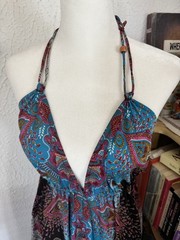 Elan Women&rsquo;s one size halter backless scarf like cut Paisley multi color dress