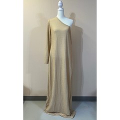Gold Metallic One Shoulder Maxi Dress Side Slit Shimmer Gown XL Formal Gala Prom