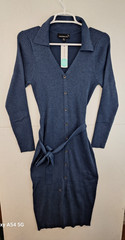 NWT FORTUNE + IVY Morgana Collared Ribbed Dress Navy Blue Petites SP