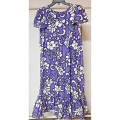 Royal Creations Purple Hibiscus Floral Hawaiian Muumuu Dress Ruffle Pocket Crisp