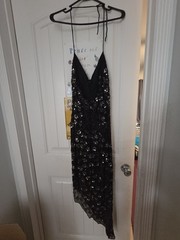 Cache Black Floral Sequin Beaded V-Neck Strappy Sleeveless Long Gown XS