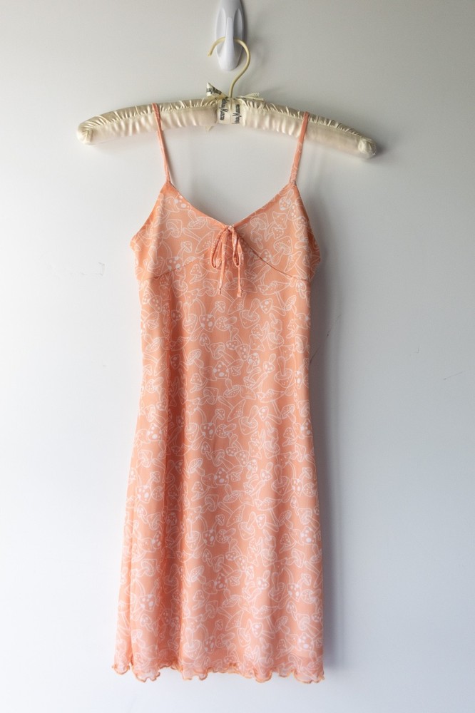 FULL TILT Y2K Light Coral Floral Babydoll Cami Slip Dress Lettuce Hem Coquette