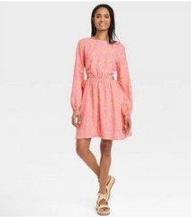 Universal Thread Pink Yellow Floral Mini Dress Women Linen cut-out Beach Boho