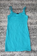 H&M Women&rsquo;s Basic Tank Top Mini Dress Teal Blue Slip Stretch Size Small