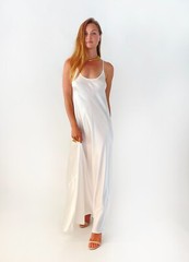 VACANCES 100% silk charmeuse non see through maxi slip dress size S/M WHITE