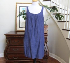 Eileen Fisher Blue Sleeveless Midi Dress Cotton Silk Metallic Blend Size S
