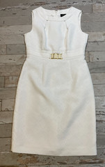 Tahari Arthur S Levine White Double Cutout Neck Belt Buckle Sheath Dress SZ 6
