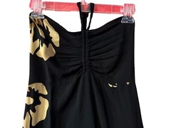 NaPua Collection Honolulu Women’s Sun Dress Black w Gold/Tan Flowers