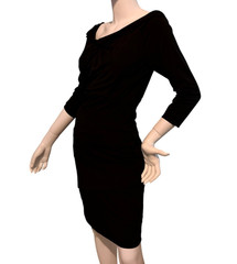 {WHITE HOUSE BLACK MARKET} Dress Black Sz. 12 Layered Scunched Top Lined Zip