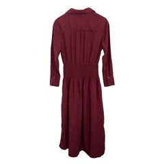 Collared Long Sleeve Smocked Midi Shirtdress XS Merlot Red Future Collective NWT