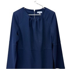 Calvin Klein Navy Blue Long Split Sleeve Stretch Crepe Sheath Dress Size 14