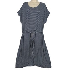 Lane Bryant Plus Size 22/24 Blue White Striped Midi Dress Belted Jersey Knit