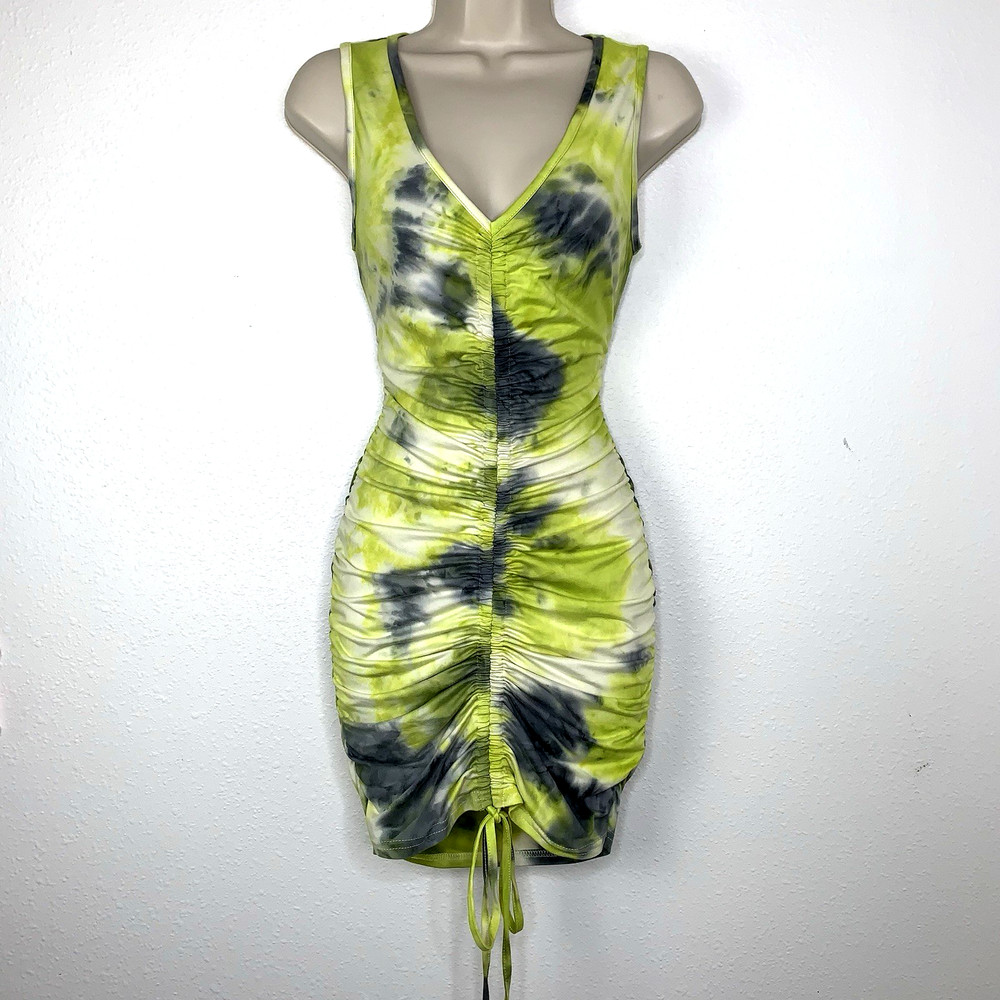 Vine & Valley CENTER DRAWSTRING Ruched Side TIE DYE DRESS M Y2K Grunge Festival