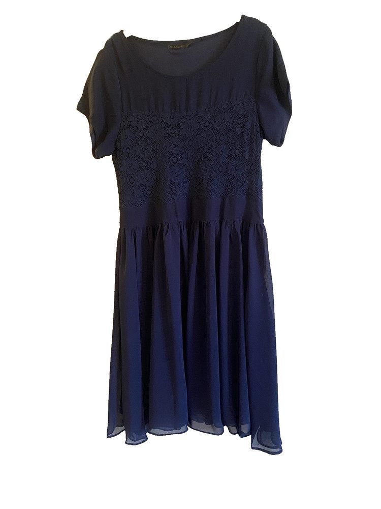 Mikarose Navy Blue Lace Modest Fit & Flare Dress Short Sleeve XL Xlg Wedding