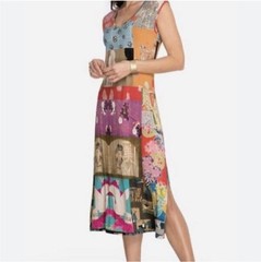 $198 Johnny Was Tokyo Patchwork High Slit Bamboo Knit Midi Dress Small NEW