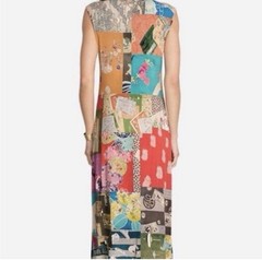 $198 Johnny Was Tokyo Patchwork High Slit Bamboo Knit Midi Dress Small NEW