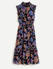 J.Crew Chiffon Midi Dress Womens Small S Paisley Botanical Smocked Mock Neck