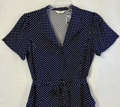 New QVC Me by Jennie Garth Navy Blue Dottie Printed Dress / Medium Petite