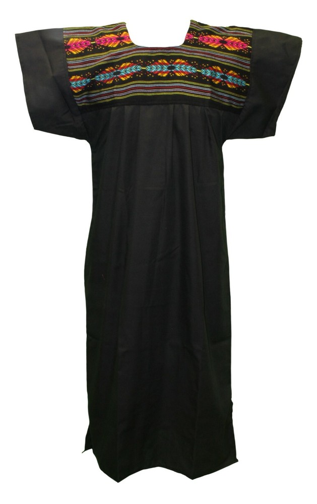 MEXICAN DRESS BLACK Diamond Pattern Colorful Traditional Mexico S M L XL 2XL 3XL