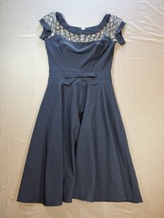 Tatyana Black Retro Pin Up Dress Mesh Lattice Neck Bow Waist Fit Flare