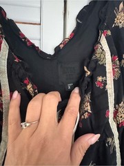 Anna Sui Black Floral Tiered Sundress 100 Silk with Lace Trim