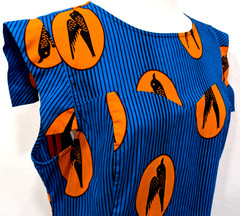 MAE OTTI Authentic African Print Mini Dress BIRDS Blue Black Stripe Size XL EUC*