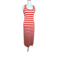 Active Basic Maxi Dress Womens Large Red White Striped Racerback Sleeveless