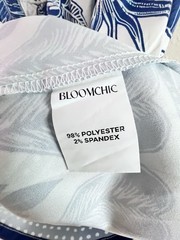 BLOOMCHIC Blue/White Tropical Floral Bird Smocked Stretch Midi Dress 12