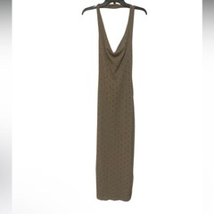 PrettyLittleThing Brown Cowl Neck Dress All Over Holes Bodycon Trendy – Size 4