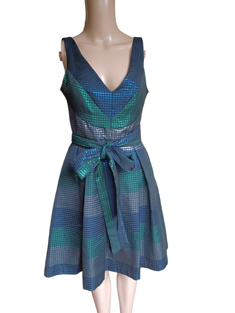 Eva Franco Womens Sleeveless Multicolor Belted Dress Knee Length Aline Size 6