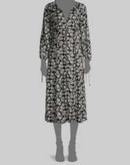 $375 Rebecca Taylor Women&rsquo;s Black V-Neck Long-Sleeve Self-Tie MIDI Dress Size 10