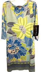 Tango Mango, NWT Mint/Blue/Lime/Lilac/Gry Graphic Floral Dress, Medium, Ret $125