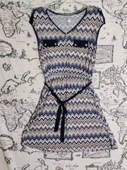 PerSeption Petite Chevron Print Zip Front Sleeveless Dress Belted Waist PM