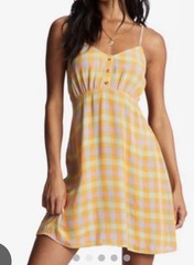 Billabong “As If” Gingham Mini Dress , Size L, Pastel