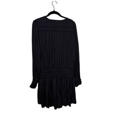 FRAME Black Pleated Long Sleeve V Neck Mini Dress Size Small
