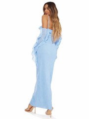 PrettyLittleThing Dusty Blue Ruffle Sleeve Midi Dress – Size US 12 / UK 16