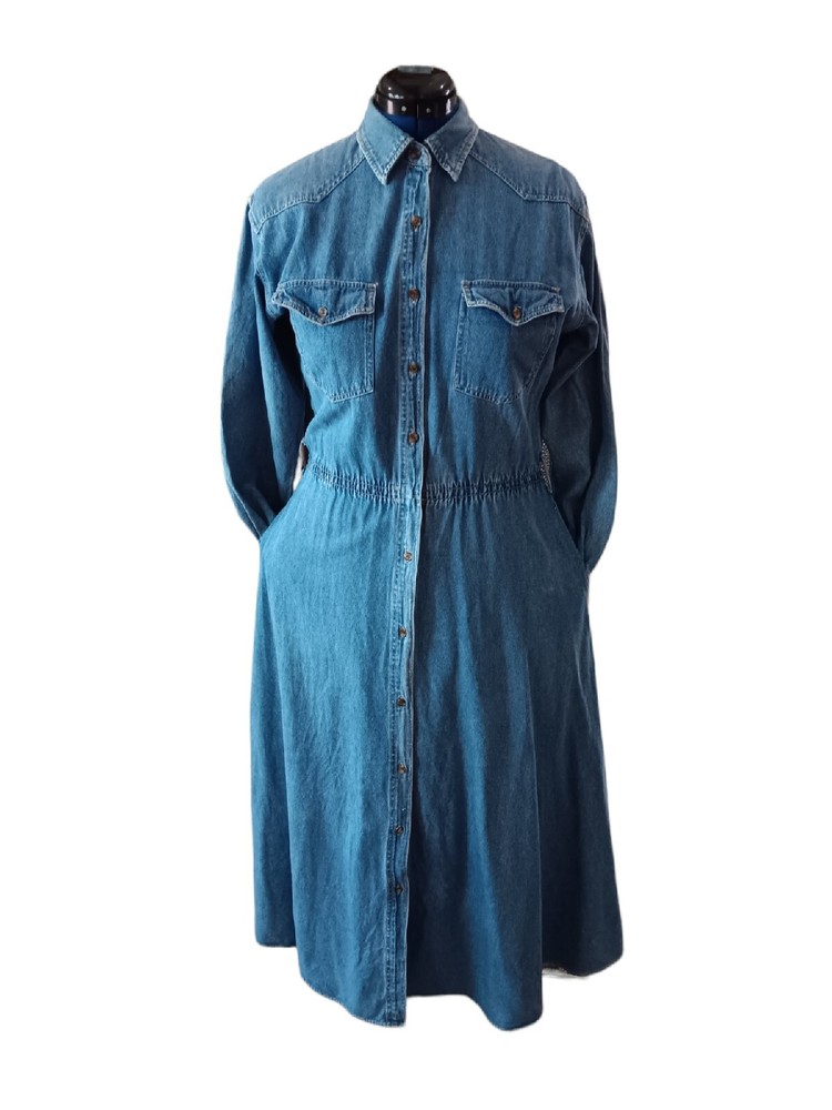 Gloria Vanderbilt women&rsquo;s Pockets 100% Cotton Blue Long Denim dress size 6 AA306