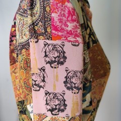 Unbreak.it Patchwork Silk Button Up Shirt Dress Small Tied Wild Animal Print