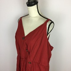 Maurices A-line Tank Dress XXL 2XL Red Linen Faux Wrap Button Up V-Neck Smocked