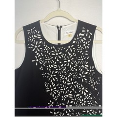 Calvin Klein Laser Floral Cutout Shift Mini Dress Womens Size 8 Black White