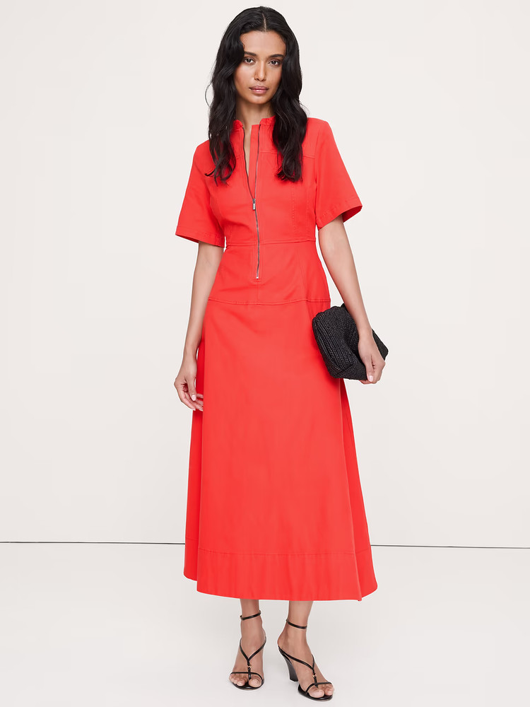 Banana Republic M Cotton Canvas Zip-Front Dress Hot Red #873170 RT $198