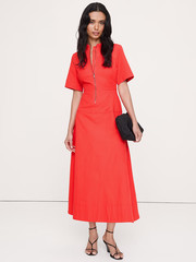 Banana Republic M Cotton Canvas Zip-Front Dress Hot Red #873170 RT $198