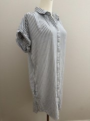 Thread & Supply L Blue White Stripe Midi Shirt Dress Button Pockets Summer Chic