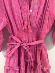 Cleobella Hot Pink Ruffle Boho Flower Print Dress Organic Cotton Size Small