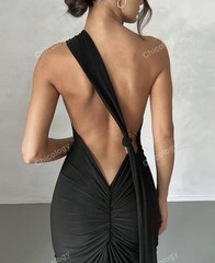 Sexy Ring Linked Ruched Low Back Dress Size M